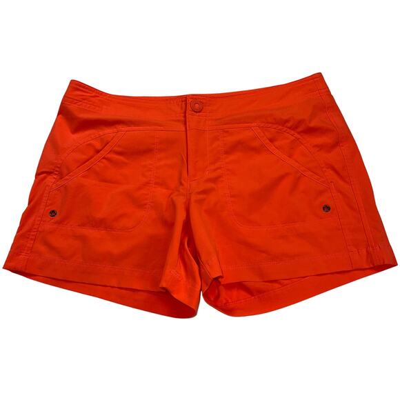 Athleta Costa Neon Orange Athletic Shorts UPF Quick Dry Pockets Size 4 - Picture 1 of 10
